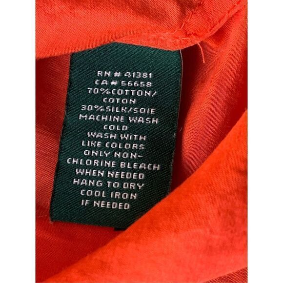 Lauren Ralph Lauren Cotton/Silk Blend Red Orange Button Down Shirt - Picture 7 of 10